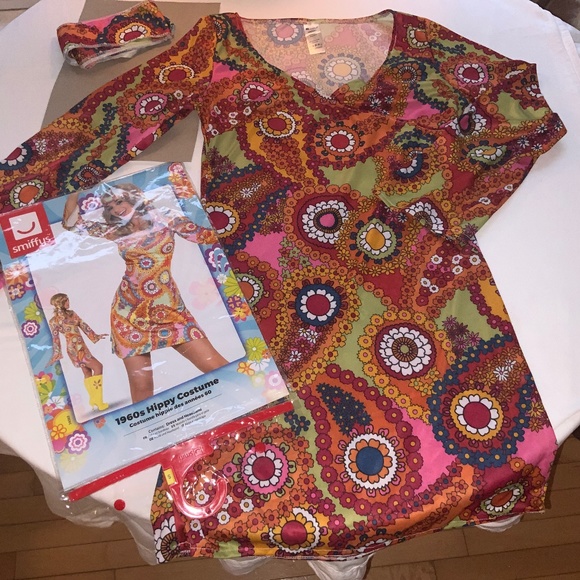 Halloween 60’s Hippie costume/new in bag/s (dress bust=17 1/4 across) - Picture 1 of 6